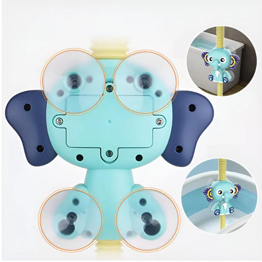 Ducha de baño con forma de elefante, rociador giratorio 360° y ventosas para pared