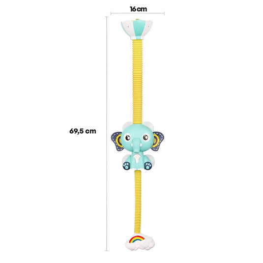 Ducha de baño con forma de elefante, rociador giratorio 360° y ventosas para pared
