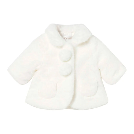 Abrigo ovejero peludo con bolsillos blanco para bebé, cierre con botones a presión, suave y gustoso tejido exterior de pelo, forro interior enguatado de gran ligereza para un mejor aislamiento térmico, bolsillos funcionales - Mayoral