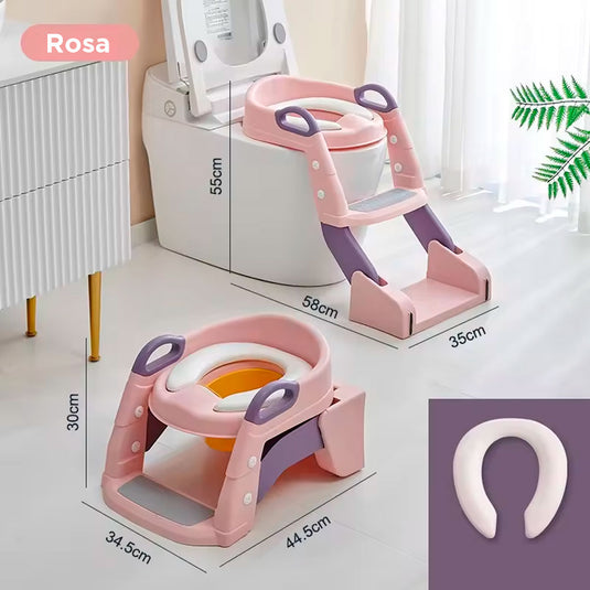 Adaptador para el baño 2 en 1, adaptador para inodoro y vasenilla, plegable, con escalera, bases antideslizantes y cojín suave