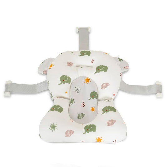 Almohadilla de bañera con diseño estampado, para bebé, de fácil secado, sistema antideslizante y ajuste por correas, relleno de partículas de poliestireno EPS