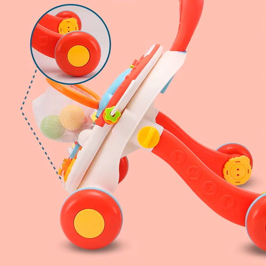 Andadera multifuncional 2 en 1 diseño foca aguamarina, mesa de juego multiactividades que se puede usar independiente, colores, luces y melodías estimulantes, ruedas con giro ajustable, diseño en pirámide para mayor estabilidad - Huanger