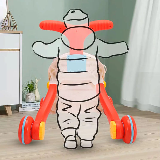 Andadera multifuncional 2 en 1 diseño foca aguamarina, mesa de juego multiactividades que se puede usar independiente, colores, luces y melodías estimulantes, ruedas con giro ajustable, diseño en pirámide para mayor estabilidad - Huanger