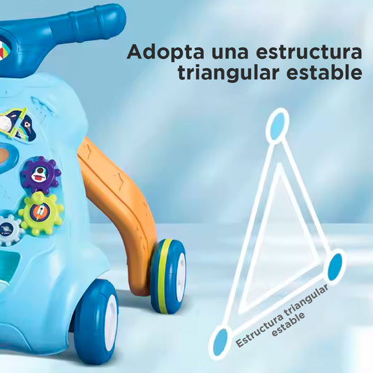 Andadera didáctica con centro de actividades, nave espacial con luces y sonidos, actividades para estimulación del bebé, ruedas ajustables para sus primeros pasos