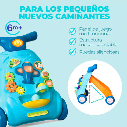 Andadera didáctica con centro de actividades, nave espacial con luces y sonidos, actividades para estimulación del bebé, ruedas ajustables para sus primeros pasos