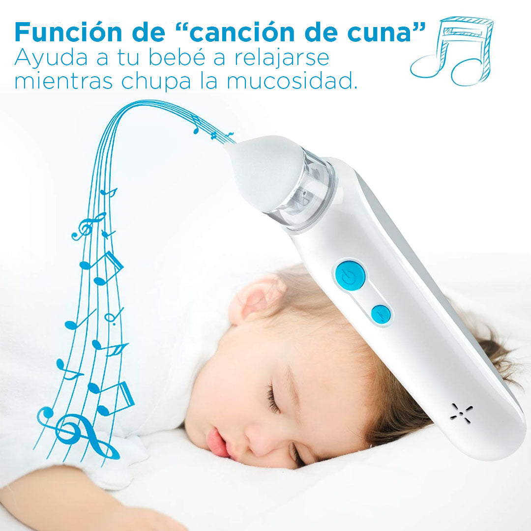 Aspirador nasal eléctrico blanco, saca moquitos de bebé, suave, multifunción, con melodías