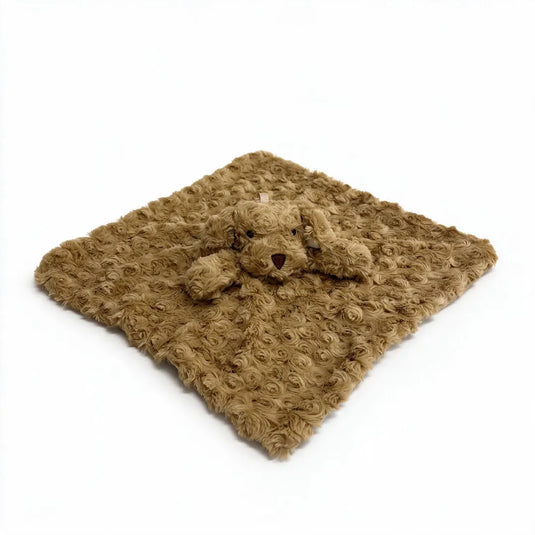 Mantita de apego para bebé de peluche suave con cabecita de animalito, disponible en varios diseños
