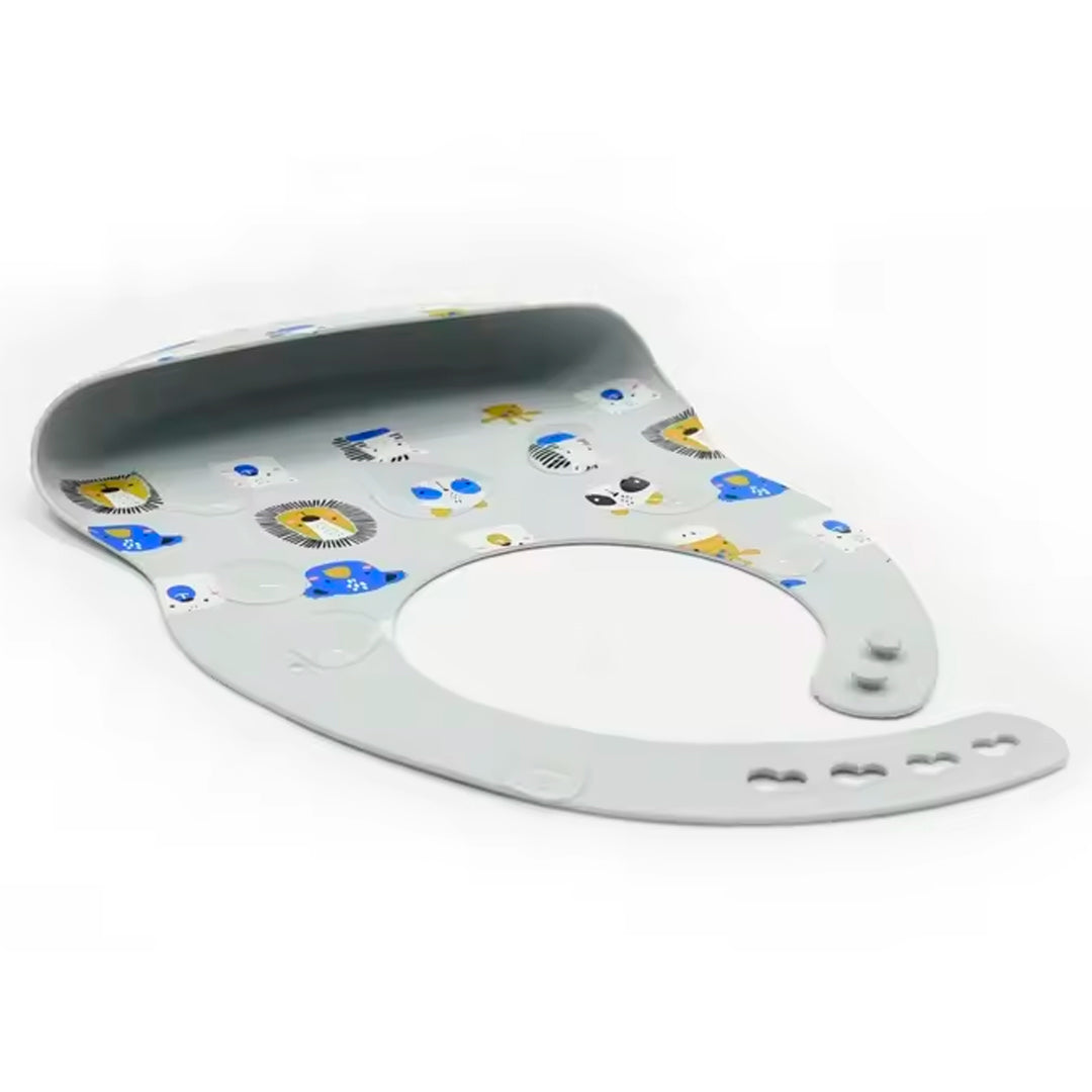 Babero recolector ajustable en silicona, grado alimenticio libre de BPA, con diseño estampado