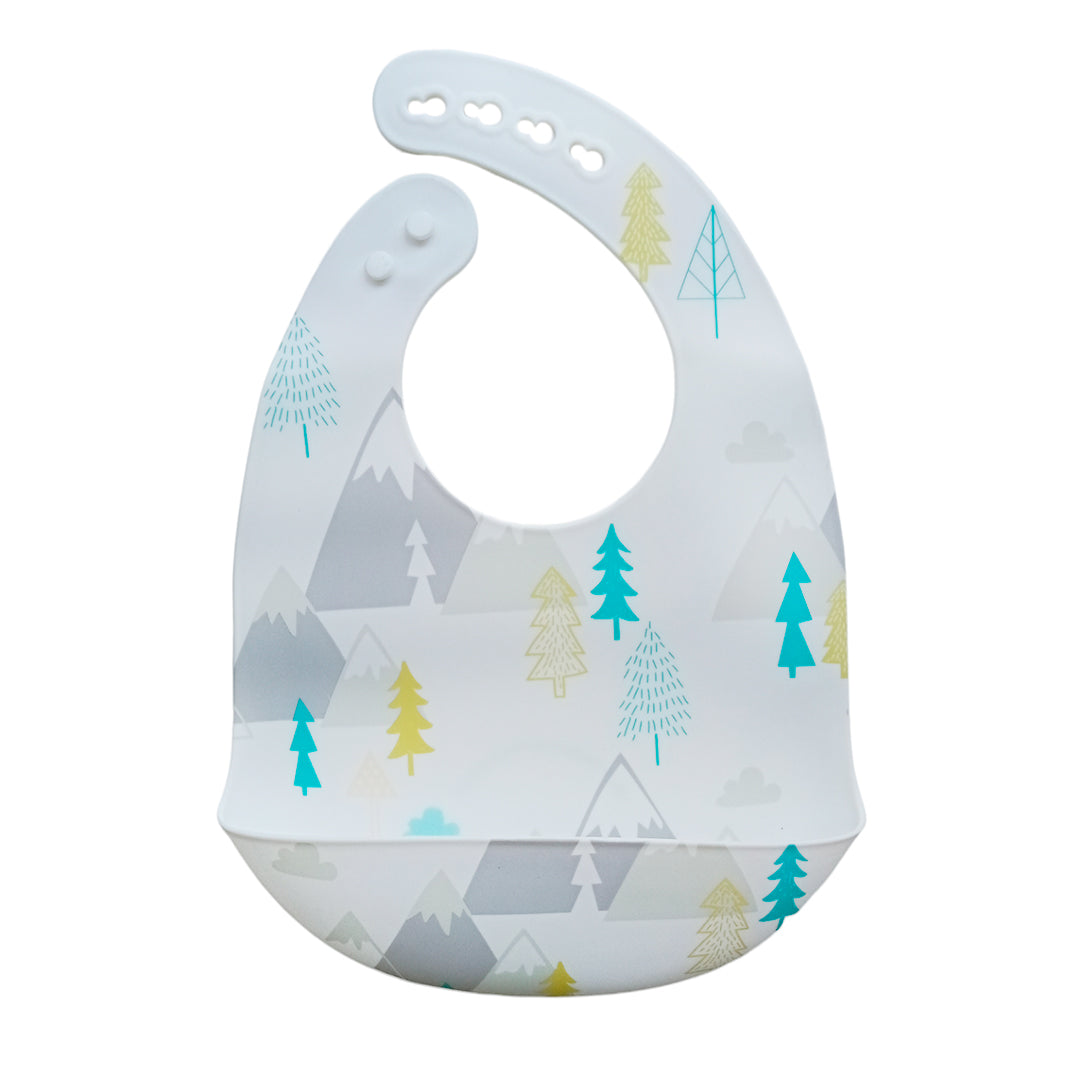 Babero recolector ajustable en silicona, grado alimenticio libre de BPA, con diseño estampado