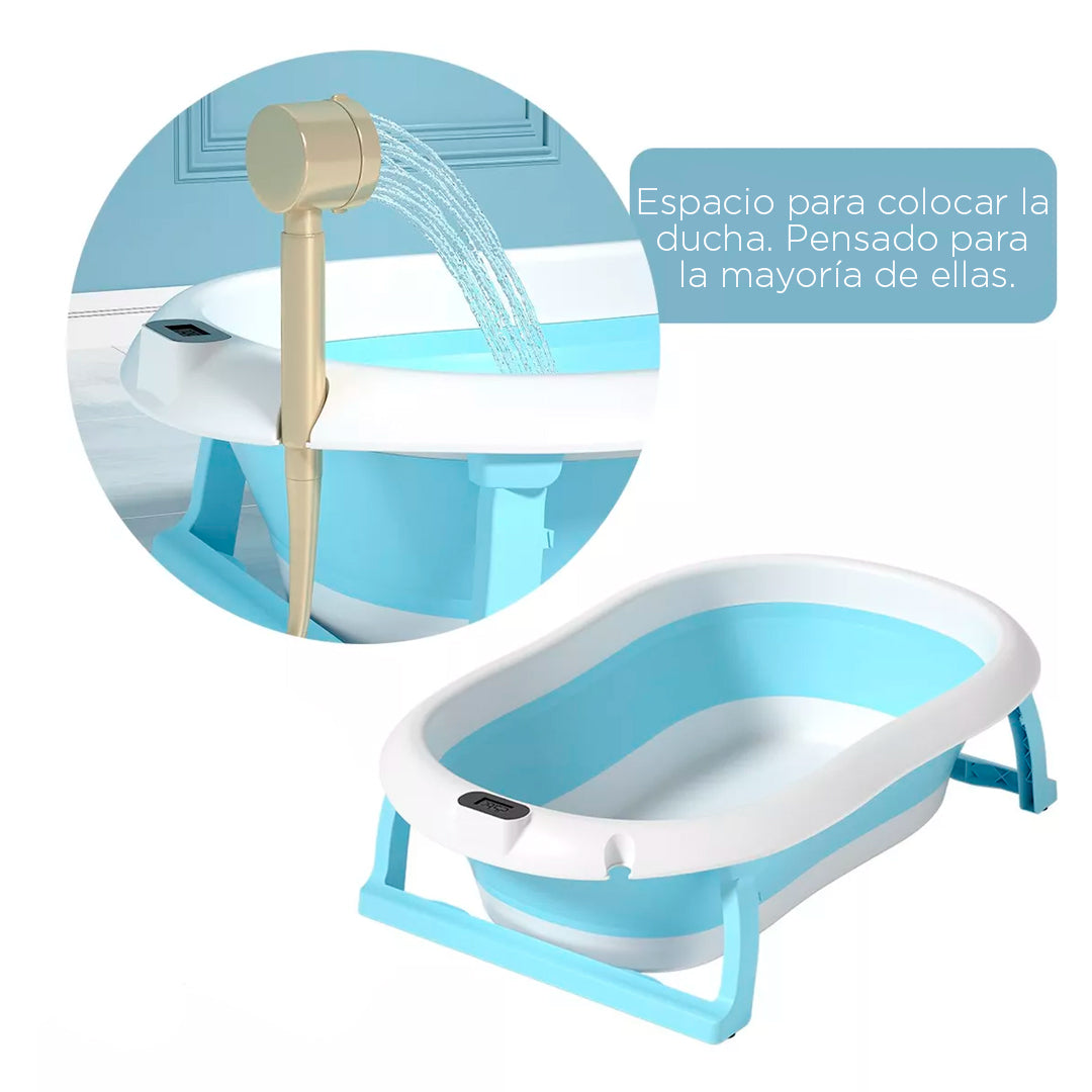 Bañera plegable para bebé, liviana, con termómetro y almohadilla