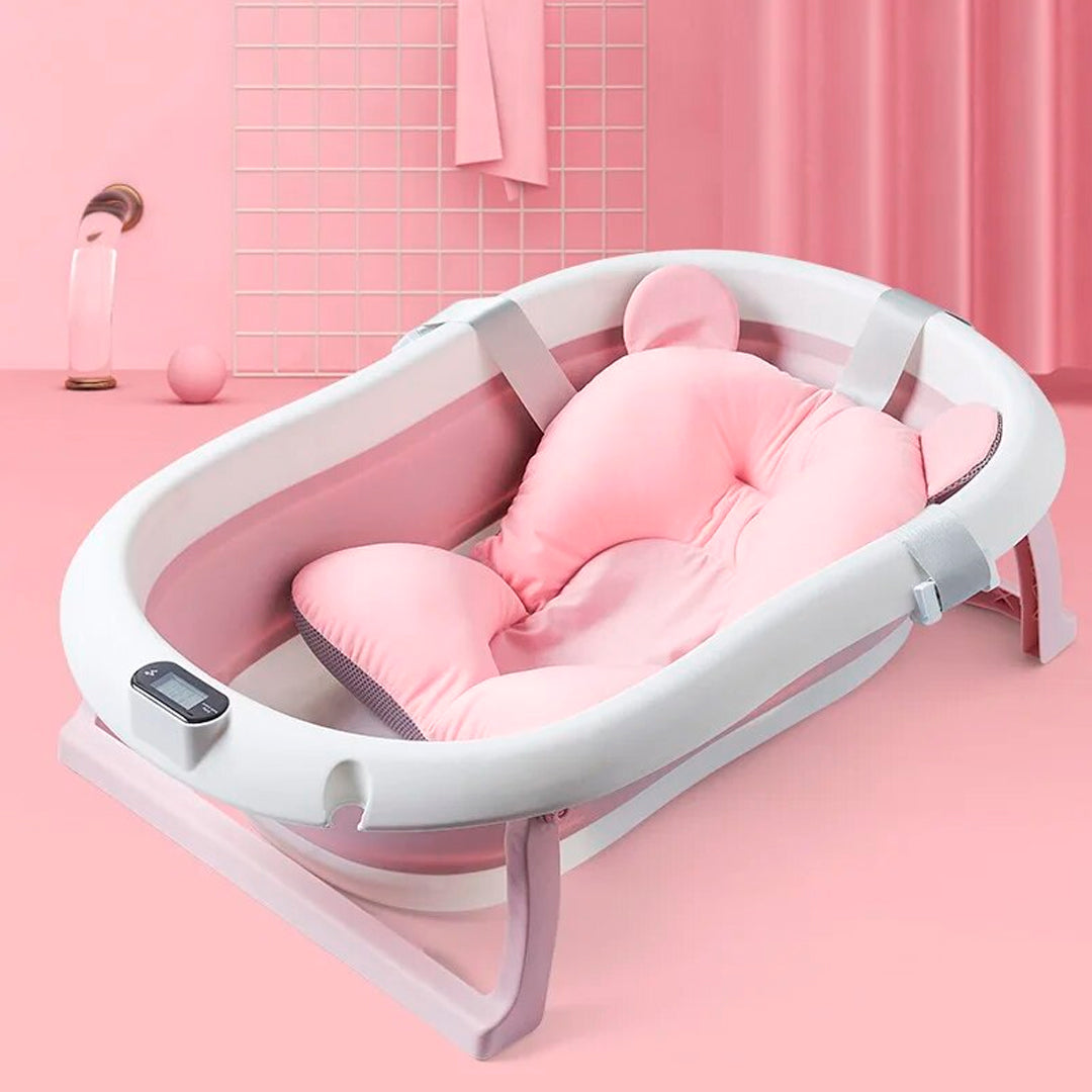 Bañera plegable para bebé, liviana, con termómetro y almohadilla
