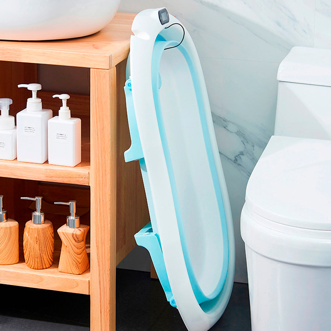 Bañera plegable para bebé, liviana, con termómetro y almohadilla