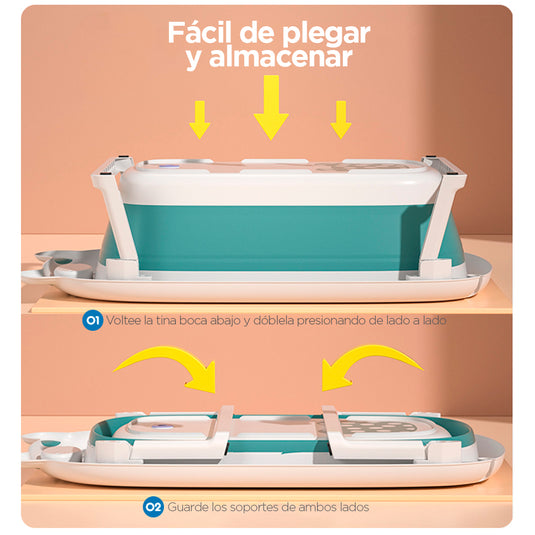 Bañera para bebé plegable con patas antideslizantes y orificio de drenaje - BabyCuchi