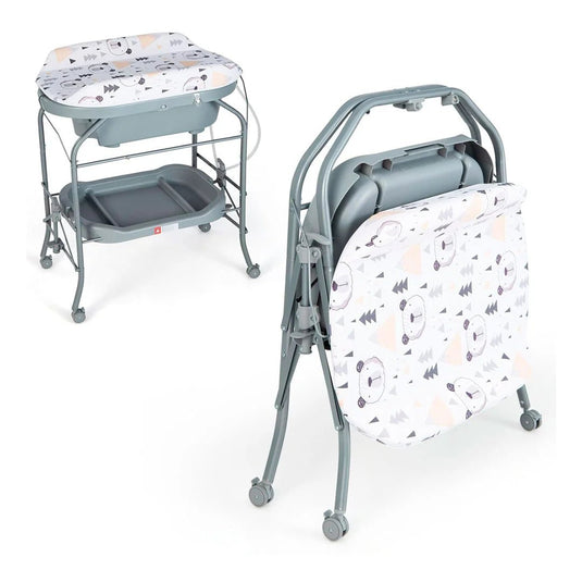 Bañera alta con cambiador y práctico sistema de plegado, bandeja inferior de almacenamiento - Toimoys