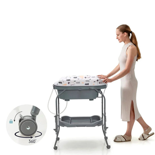 Bañera alta con cambiador y práctico sistema de plegado, bandeja inferior de almacenamiento - Toimoys