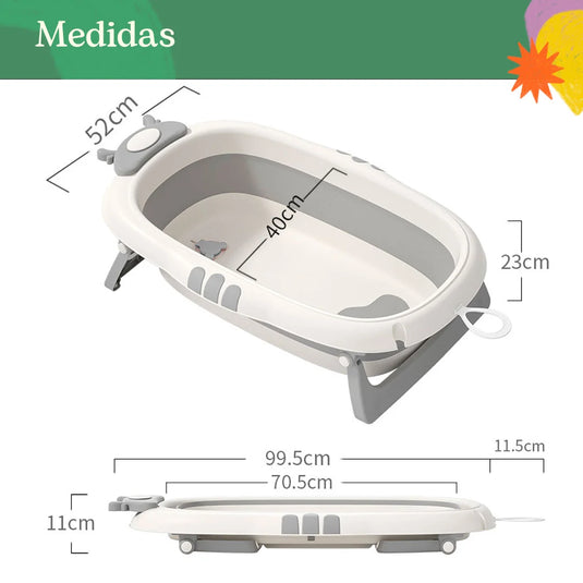 Bañera plegable con corona termómetro para bebé, tina espaciosa para la hora del baño, con antideslizante dentro, de plegado compacto en 2 pasos para guardar en espacios reducidos
