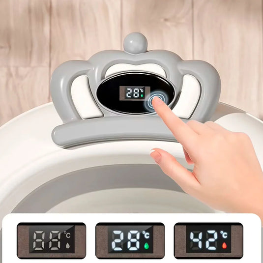 Bañera plegable con corona termómetro para bebé, tina espaciosa para la hora del baño, con antideslizante dentro, de plegado compacto en 2 pasos para guardar en espacios reducidos