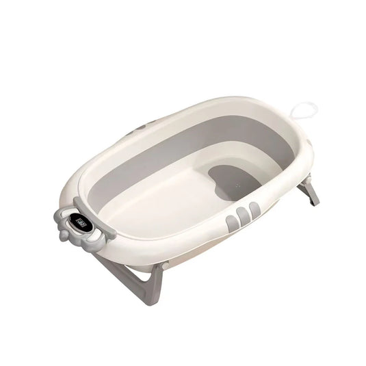 Bañera plegable con corona termómetro para bebé, tina espaciosa para la hora del baño, con antideslizante dentro, de plegado compacto en 2 pasos para guardar en espacios reducidos