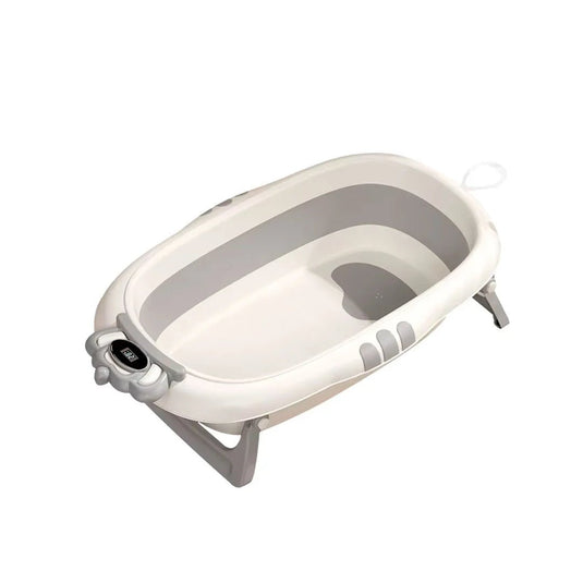 Bañera plegable con corona termómetro para bebé, tina espaciosa para la hora del baño, con antideslizante dentro, de plegado compacto en 2 pasos para guardar en espacios reducidos