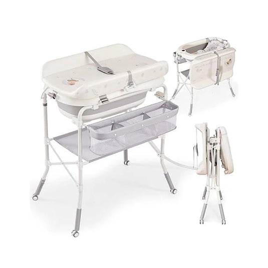 Bañera plegable con soporte de cuatro puntos para bebé, con organizador, cambiador y almacenamiento