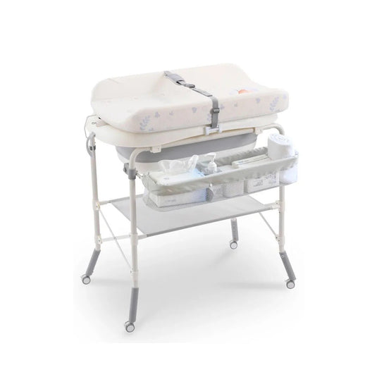 Bañera plegable con soporte de cuatro puntos para bebé, con organizador, cambiador y almacenamiento