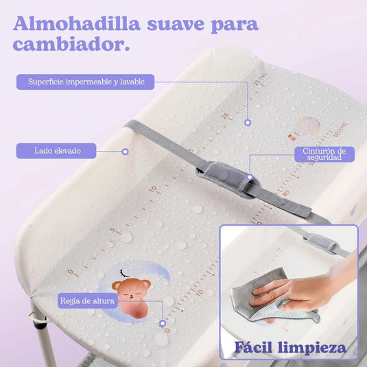 Bañera plegable con soporte de cuatro puntos para bebé, con organizador, cambiador y almacenamiento