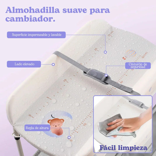 Bañera plegable con soporte de cuatro puntos para bebé, con organizador, cambiador y almacenamiento