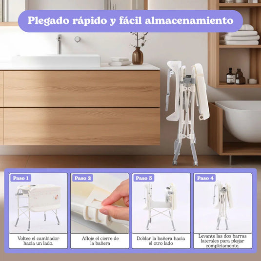 Bañera con soporte estable de cuatro puntos para recién nacido, con organizador, cambiador y base de almacenamiento