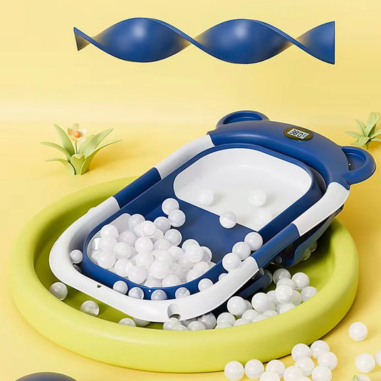 Bañera orejitas de oso con sistema de plegado y almohadilla, con termómetro incluido, almohadilla ajustable a la bañera, sistema de plegado solo de las patas o la bañera completa en tres partes, tapón de desagüe, patas antideslizantes