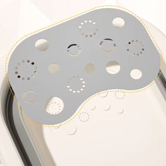 Bañera plegable con soporte + 3 accesorios, termómetro incluido en la bañera, sistema de plegado de bañera y soporte para ahorrar espacio, balde plegable, soporte interior para facilitar el baño