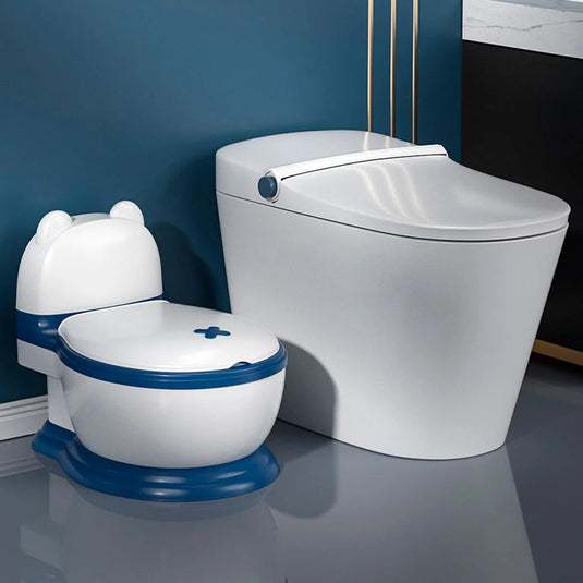 Baño de entrenamiento portátil con diseño orejitas para bebé, asiento de inodoro infantil, base antideslizante, asiento suave, con tapa, coca de recolección desmontable para fácil aseo
