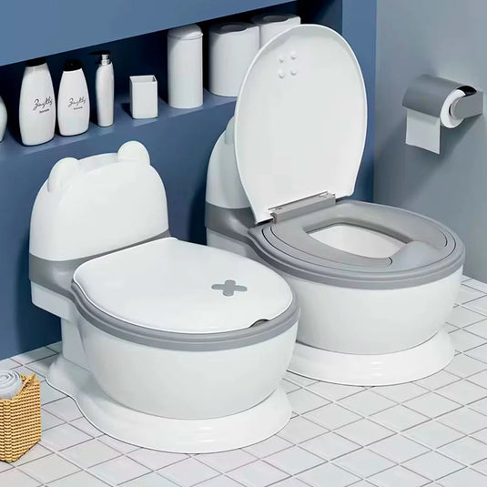 Baño de entrenamiento portátil con diseño orejitas para bebé, asiento de inodoro infantil, base antideslizante, asiento suave, con tapa, coca de recolección desmontable para fácil aseo