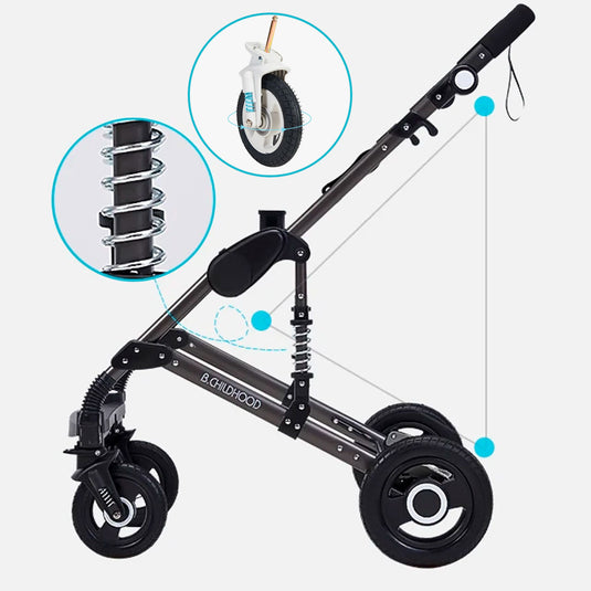 Coche Europeo B.CHILDHOOD 3 en 1 con portabebés, ajustable a paseador, con freno de llantas y portabebés adaptable a la estructura del coche