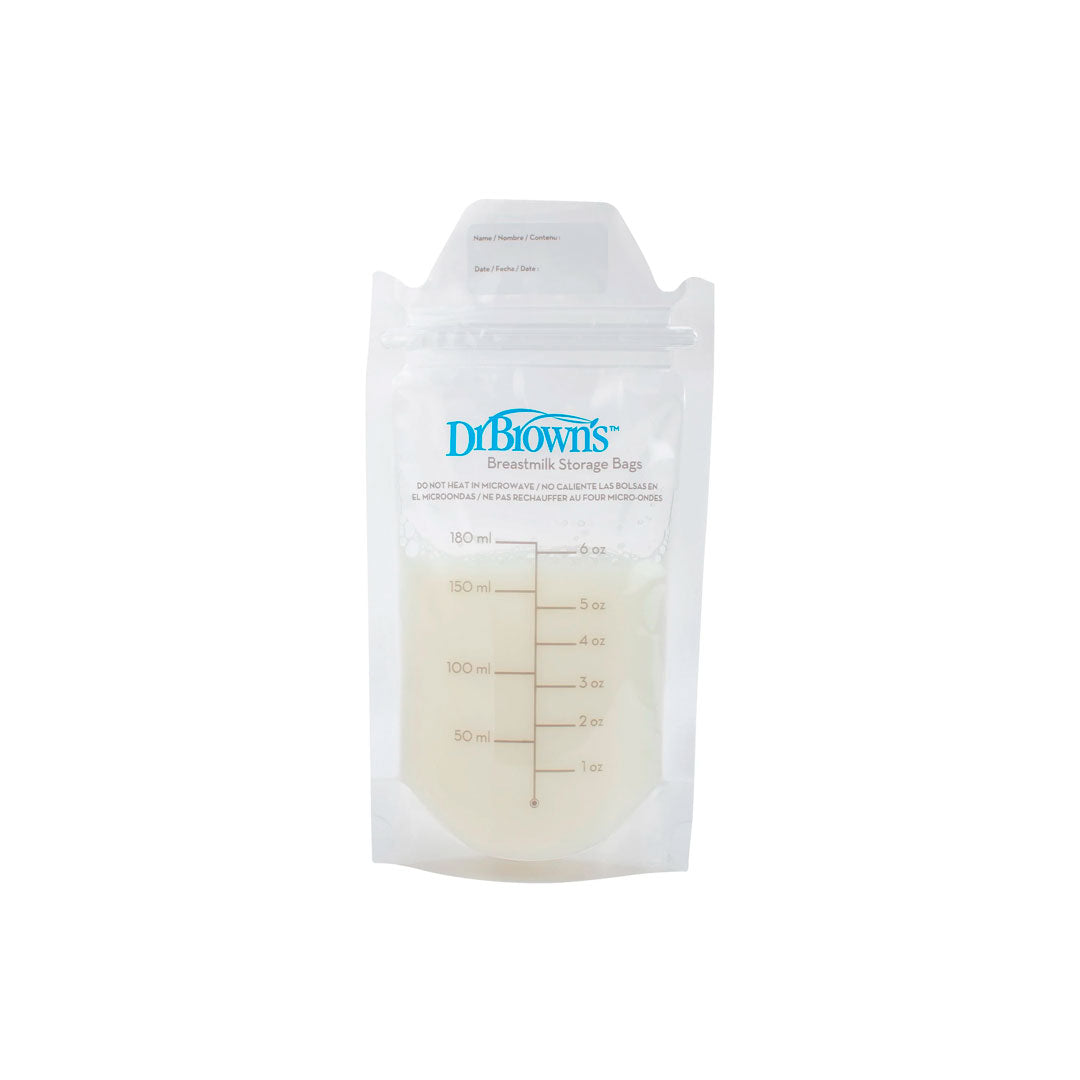 Bolsas de almacenamiento x25 unidades con doble cierre, de 180ml o 6oz, con espacio para rotular, bolsas selladas y pre-esterilizadas para banco de leche - Dr Brown's