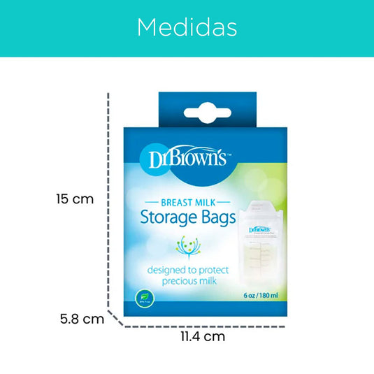 Bolsas de almacenamiento x25 unidades con doble cierre, de 180ml o 6oz, con espacio para rotular, bolsas selladas y pre-esterilizadas para banco de leche - Dr Brown's