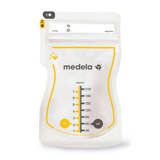 Bolsas de almacenamiento de 210ml o 7oz para leche materna, 100% libre de BPA, paquete para banco de leche, aprueba de fugas, lista para usar, de color transparente con espacio para rotular fecha - Medela - Cocco Semana 2026