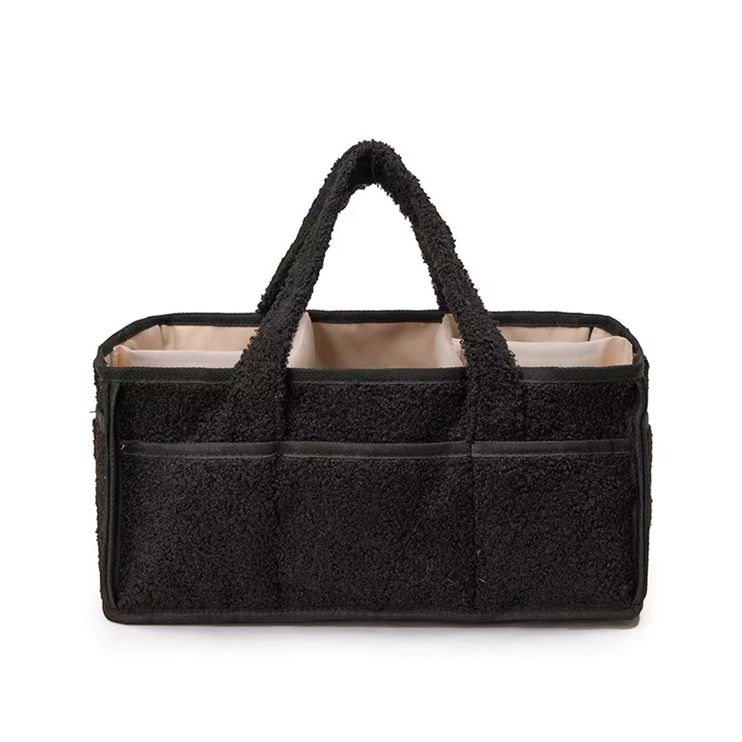 Bolso organizador de pañales para bebé, con compartimientos separados, asas para agarre fácil, hecho en felpa, ideal para diversos artículos del bebé