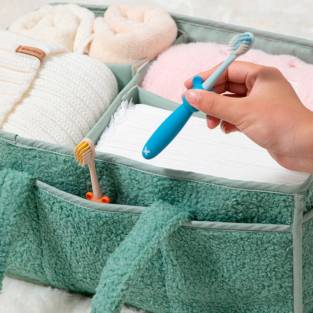 Bolso organizador de pañales para bebé, con compartimientos separados, asas para agarre fácil, hecho en felpa, ideal para diversos artículos del bebé