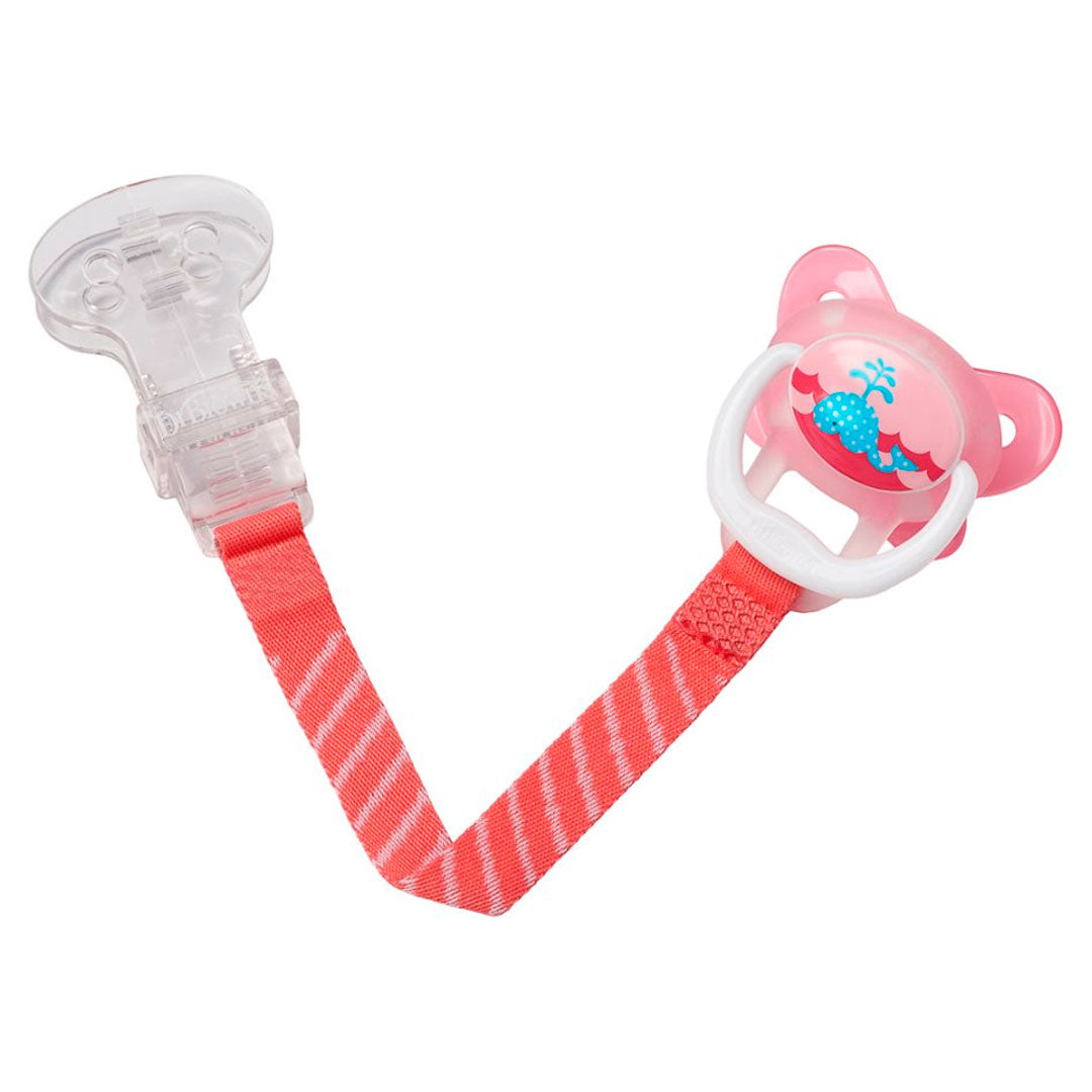 Broche portachupas con clip para sujetar a la ropa, ideal para tener la chupa al alcance, evita que caiga al suelo, hecho en material ligero y resistente, 100% libre de BPA - Dr Brown's