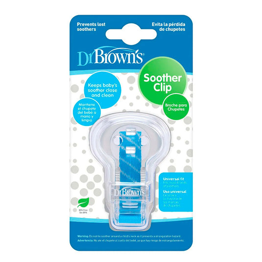 Broche portachupas con clip para sujetar a la ropa, ideal para tener la chupa al alcance, evita que caiga al suelo, hecho en material ligero y resistente, 100% libre de BPA - Dr Brown's