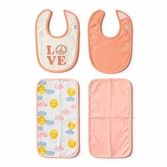 Set de babero y paño de eructo con animalitos para bebé, algodón suave