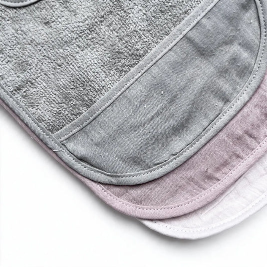 Set x3 baberos de muselina de algodón para bebé con bolsillo recoge-migas, suaves y absorbentes, en tonos pastel