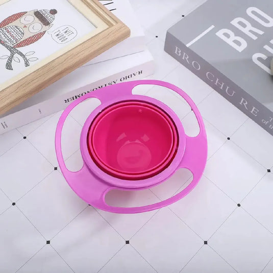 Bowl giratorio antiderrames 360° para snacks, con tapa y asas ergonómicas, diseño tipo Saturno, libre de BPA
