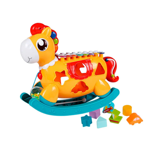 Caballito xilófono musical interactivo para bebé, multiactividades, juegos de formas y colores, juguete colorido hecho en ABS duradero y seguro para el bebé, caballito balancín que añade experiencia lúdica - Huanger
