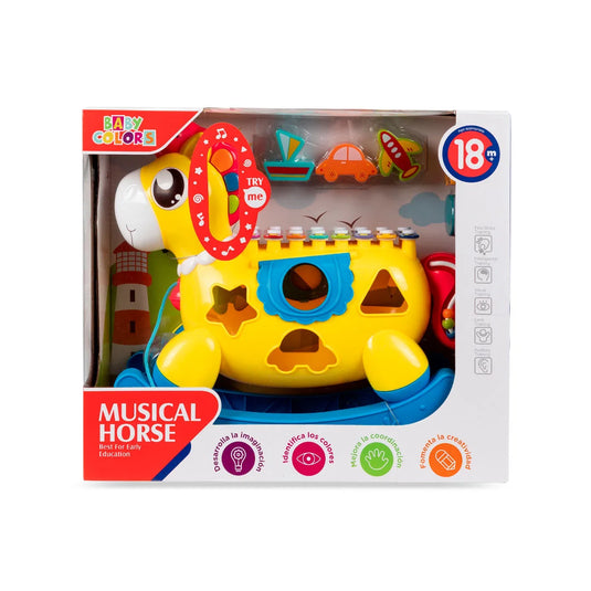 Caballito xilófono musical interactivo para bebé, multiactividades, juegos de formas y colores, juguete colorido hecho en ABS duradero y seguro para el bebé, caballito balancín que añade experiencia lúdica - Huanger