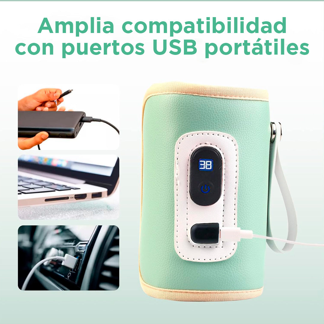 Manta calentador para teteros hecha en cuero sintético, recargable por USB