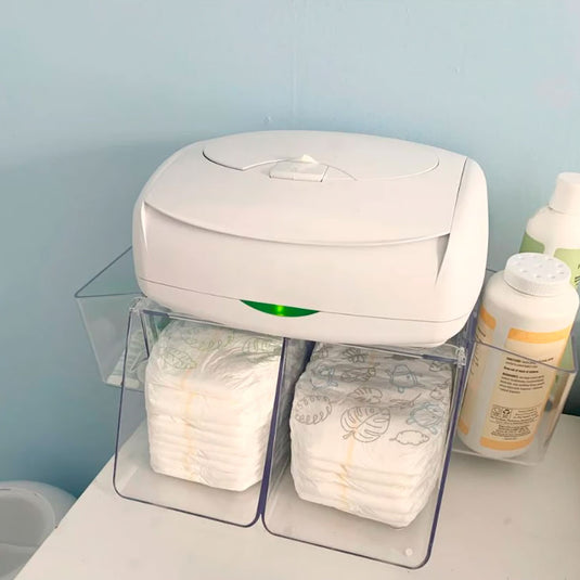 Calentador y dispensador de toallitas humedas, luz nocturna suave, capacidad para 80 toallitas, calienta de abajo hacia arriba, uso a una sola mano - Prince Lionheart