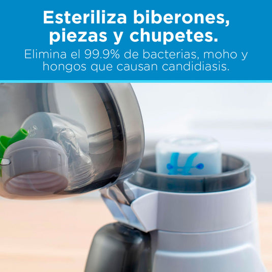 Calentador y esterilizador a vapor Deluxe de teteros, calentador rápido y uniforme de biberones, con panel LCD, fácil de usar, alertas de sonido cuando completa ciclo, funcionalidad 2en1 - Dr Brown's