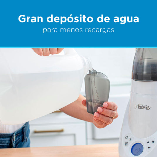 Calentador y esterilizador a vapor Deluxe de teteros, calentador rápido y uniforme de biberones, con panel LCD, fácil de usar, alertas de sonido cuando completa ciclo, funcionalidad 2en1 - Dr Brown's
