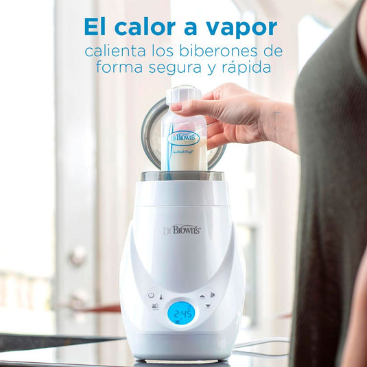Calentador y esterilizador a vapor Deluxe de teteros, calentador rápido y uniforme de biberones, con panel LCD, fácil de usar, alertas de sonido cuando completa ciclo, funcionalidad 2en1 - Dr Brown's